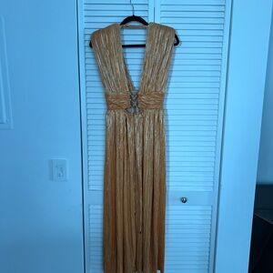 sabina musayev satellite v-neck column pleated foil maxi dress Sabina Musayev Satellite V-Neck Column Pleated Foil Maxi Dress